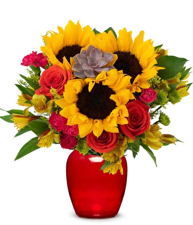 Autumn Succulent Bouquet with Sunflowers