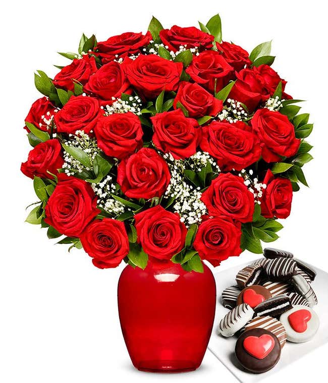 Two Dozen Red Roses with Chocolate Covered Oreos